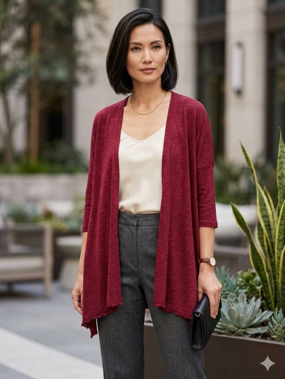 Rue21 Open-Front Frayed Hem Cardigan - Burgundy